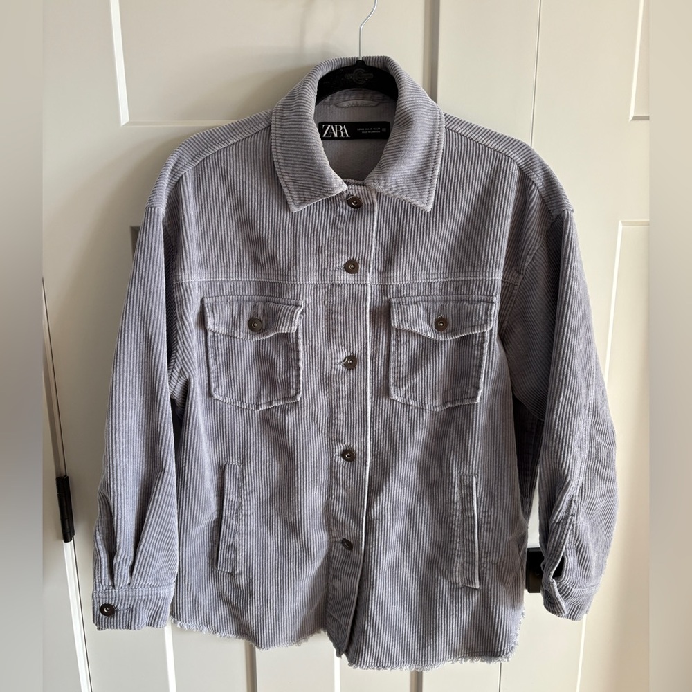 Zara Light Gray/ Blue Corduroy Shacket